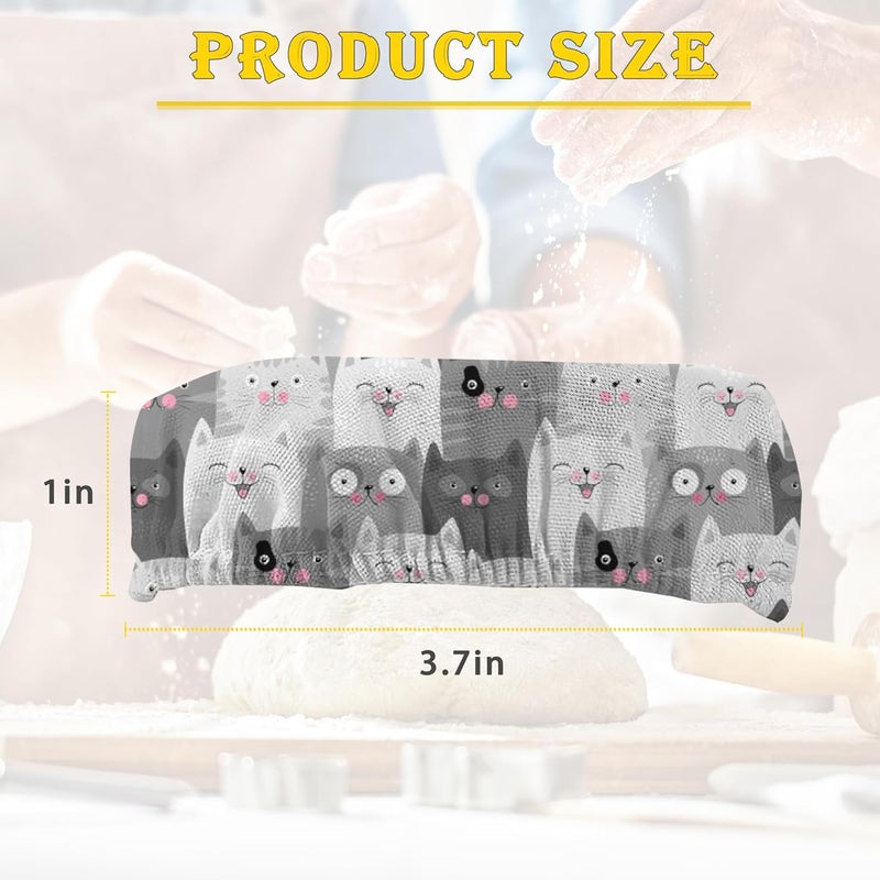 IGPPDO Grey Cute Cat Sourdough Starter Jar Cloth Covers, 5 Pack Kit Stretchy Cloth Bowl Lids Fits Jar Mouth Ranging 3"- 4" Inches - Image 3